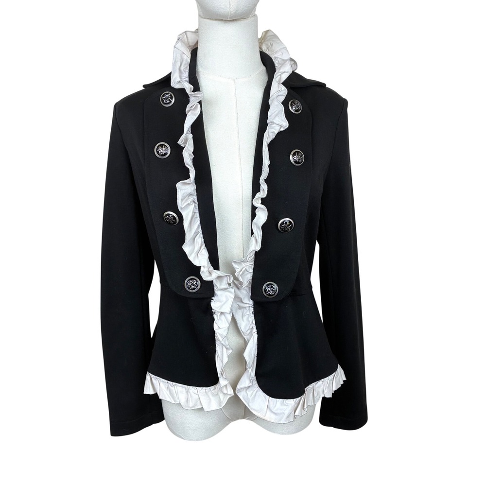 Vtg Y2k 90s Jacket Sz S Marching Band Ruffle Military Napoleon Cropped Victorian